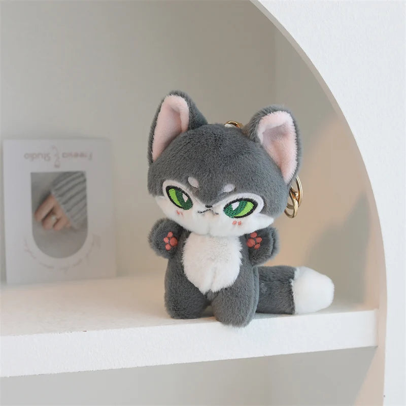 Dark Grey Fox Plush Toy with Green Eyes - Image 11