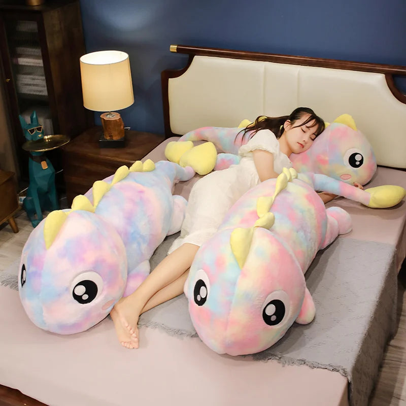 Blue and Yellow Tie-Dye Dinosaur Plush Body Pillow - Image 4