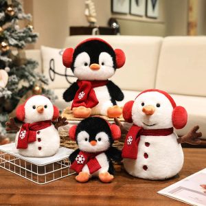Soft Plush Penguin Snowman with Red Earmuffs