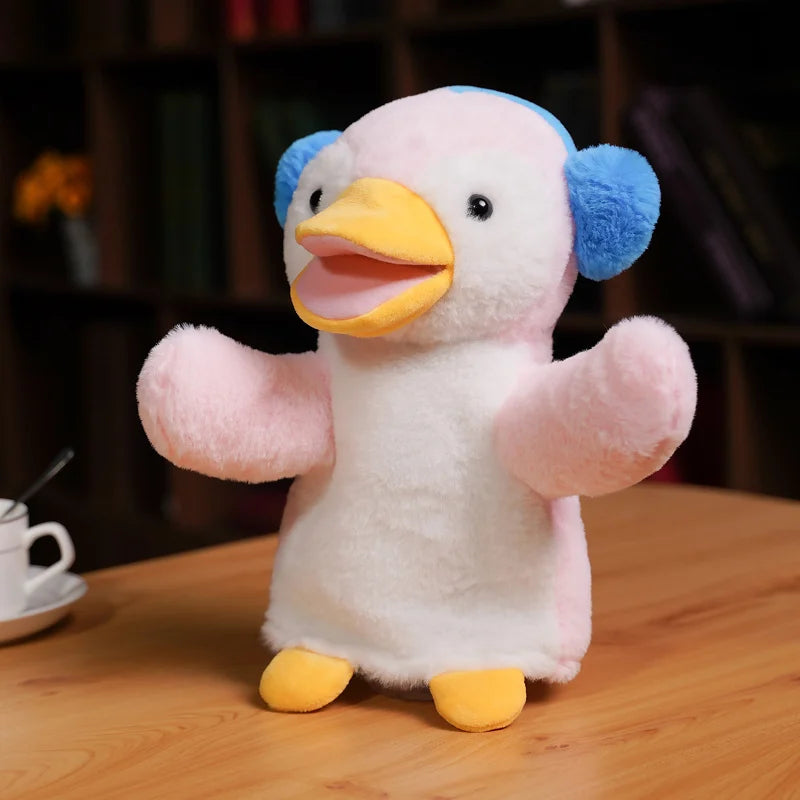 Pink Penguin Plush Hand Puppet with Blue Earmuffs - Image 7