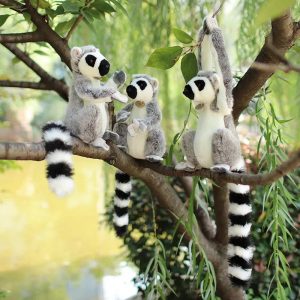 Grey Ring-Tailed Lemur Plush Toy with Striped Tail