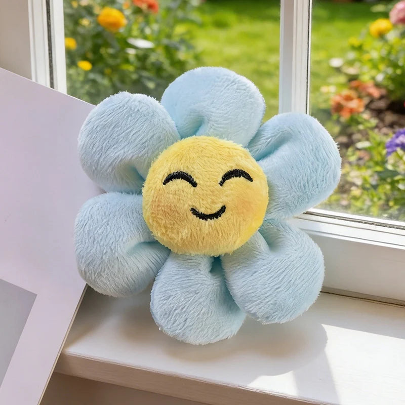 Cute Pastel Smiling Flower Plush Keychain - Image 6