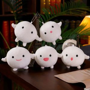 Cute Round White Plush Keychain with Expressions