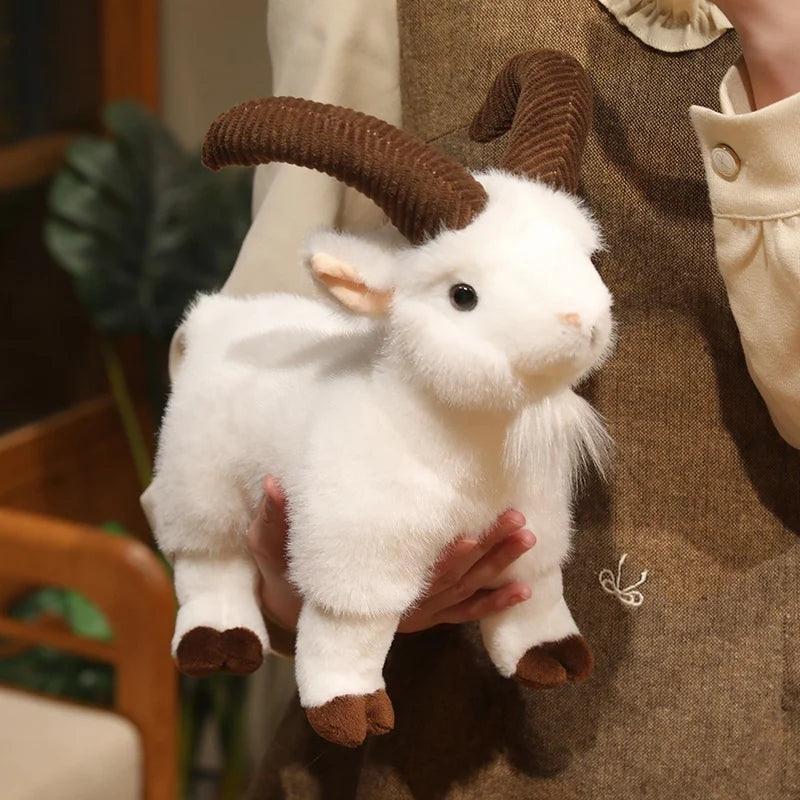 Realistic Goat Plush Toy with Ribbed Horns - Image 5