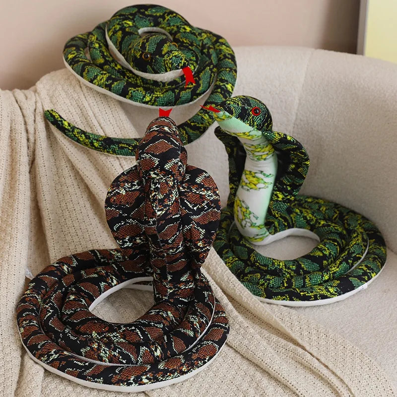 Realistic Brown Cobra and Green Coiled Snake Plush - Image 3