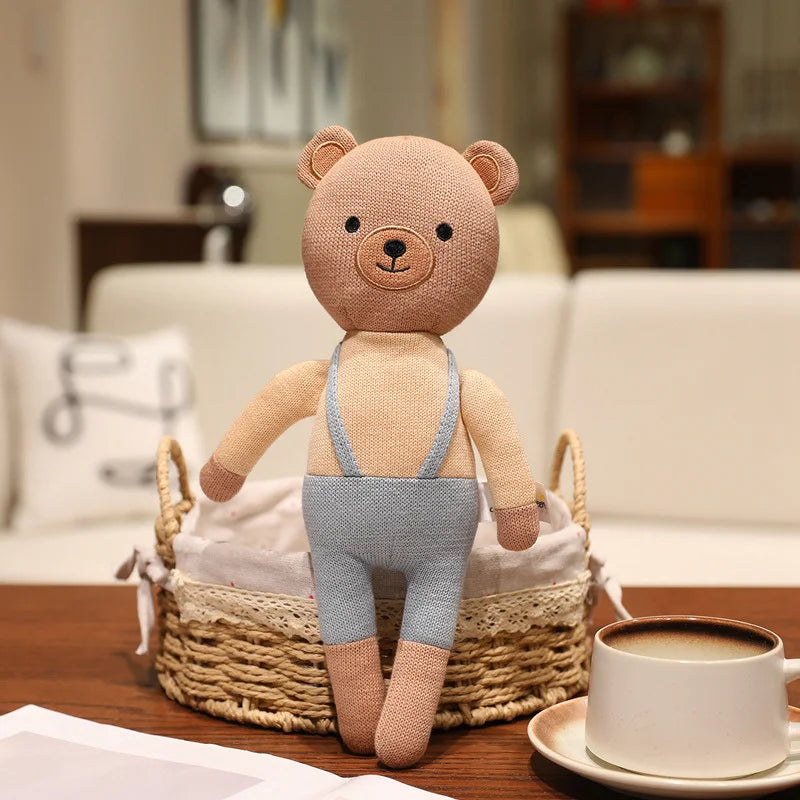 Cute Beige Knitted Bunny Plush with Pink Floral Dress - Image 8