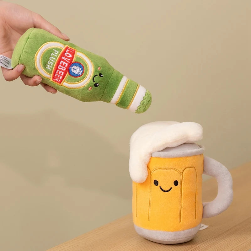 Cute Beer Bottle and Mug Plush Toy Set