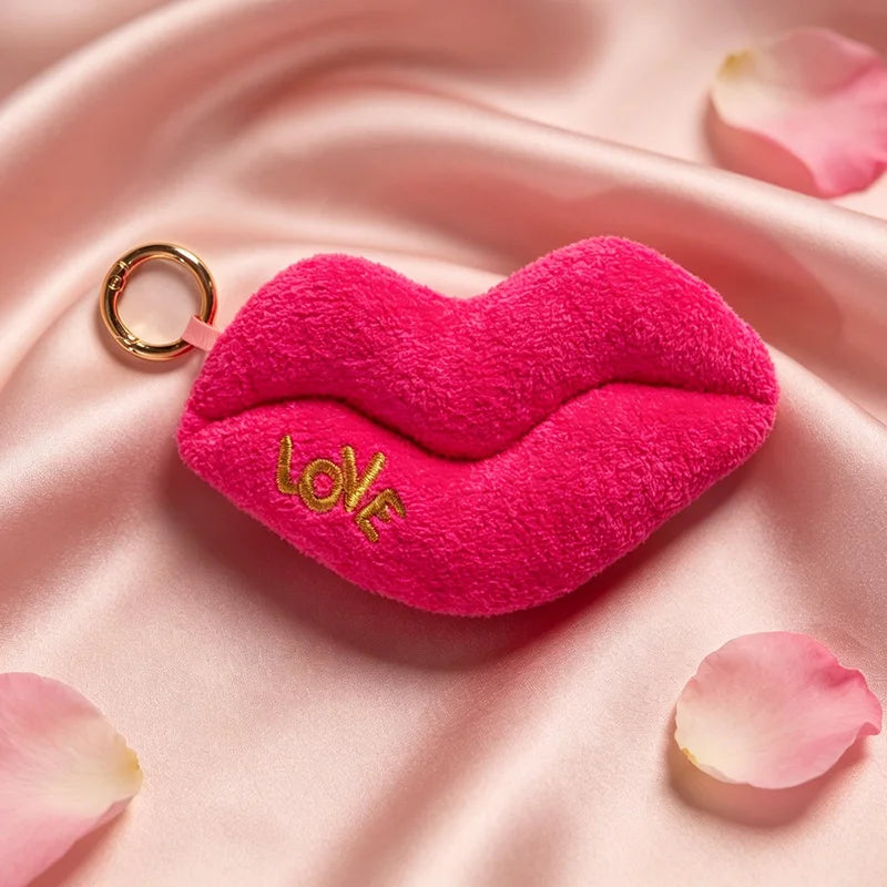 Red Plush Lips Keychain with Gold LOVE Detail - Image 7