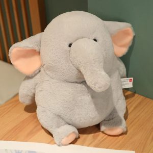 Cute Light Grey Sitting Plush Elephant