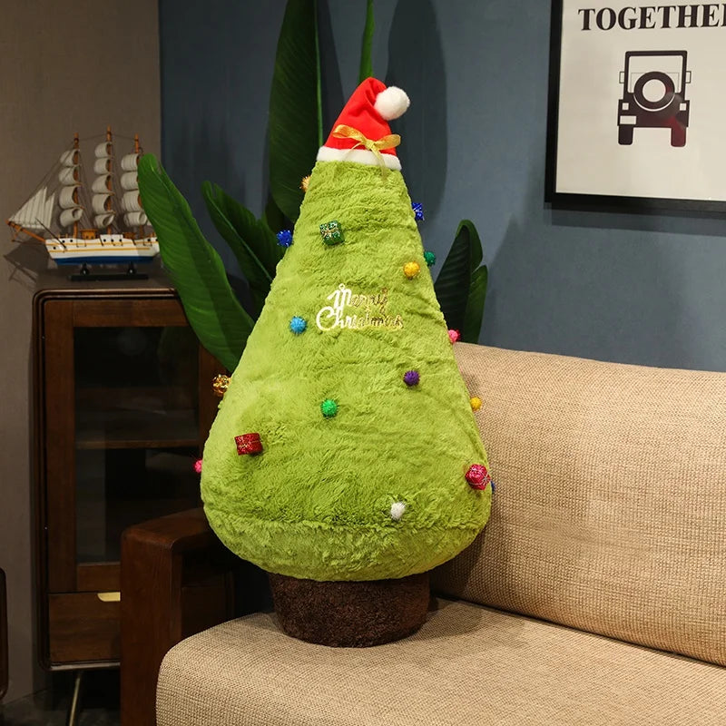 Fuzzy Green Christmas Tree Plush Pillow with Hat - Image 6