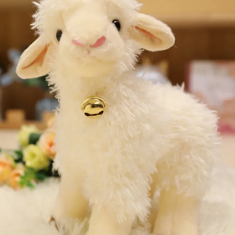 Two Fluffy Creamy White Lamb Plush with Bells - Image 5