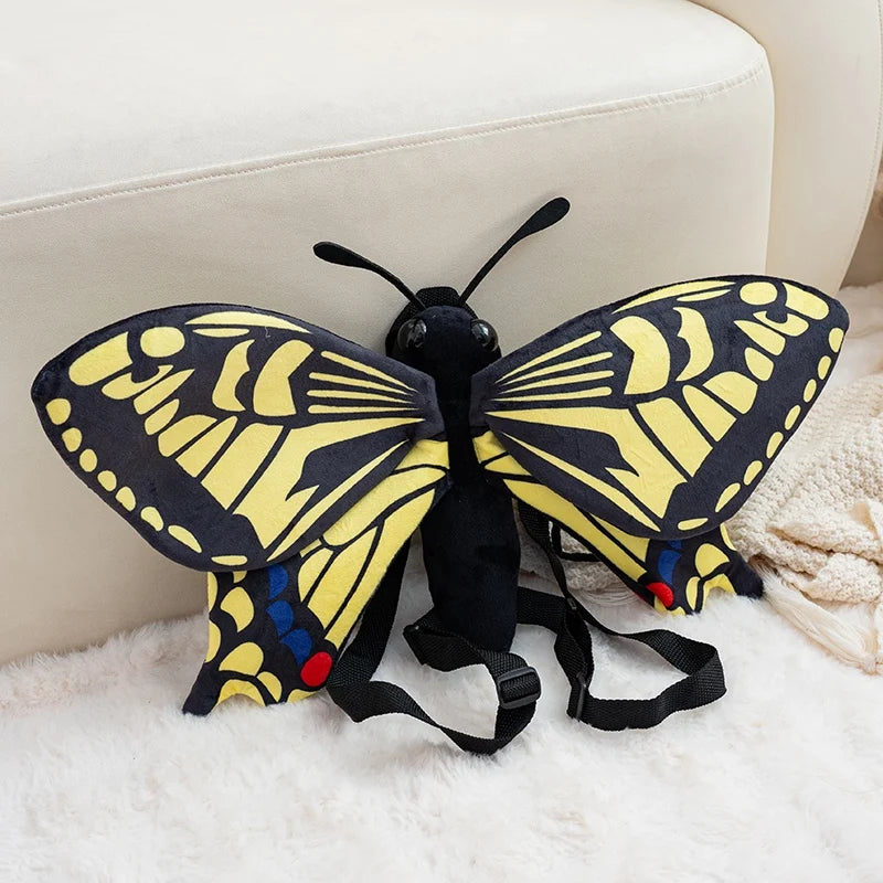Vibrant Yellow and Black Plush Butterfly Backpack - Image 2