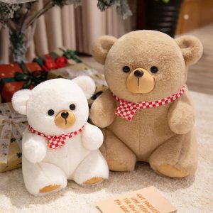Cute Plush Teddy Bear with Checkered Scarf