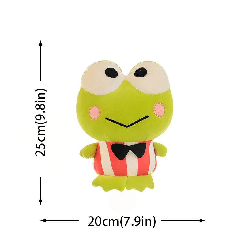 Cute Green Frog Plush in Red Striped Shirt and Bow Tie - Image 6