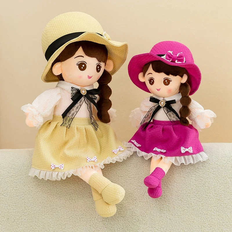 Sweet Plush Girl Doll with Braids and Hat - Image 6