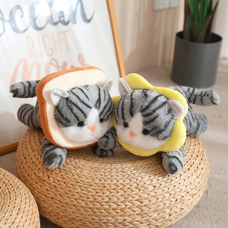 Gray Tabby Cat in Bread Slice Plush Toy - Image 4