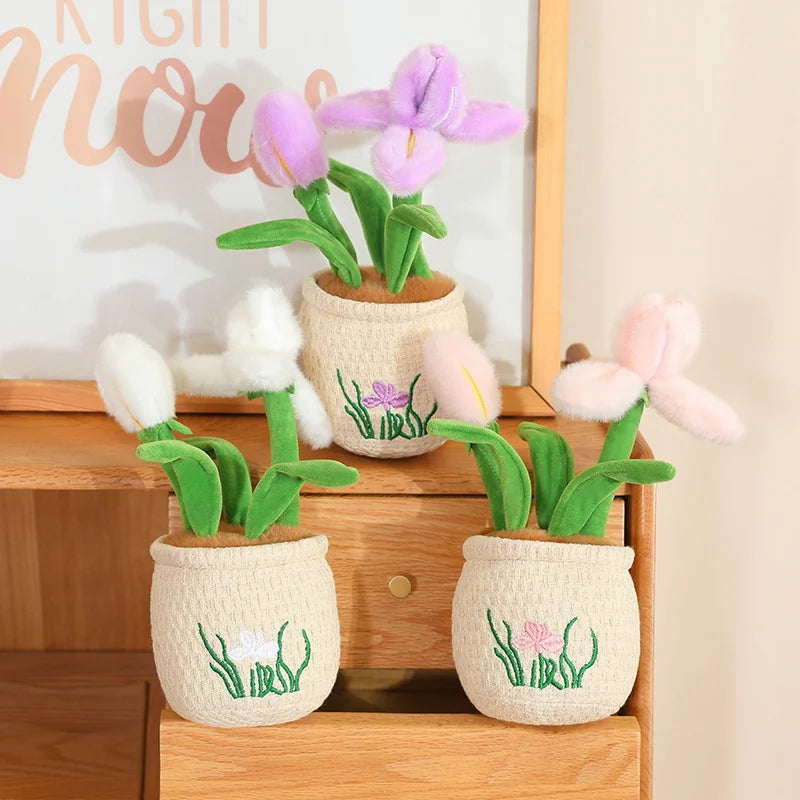 Soft Plush Potted Flowers with Embroidered Pots