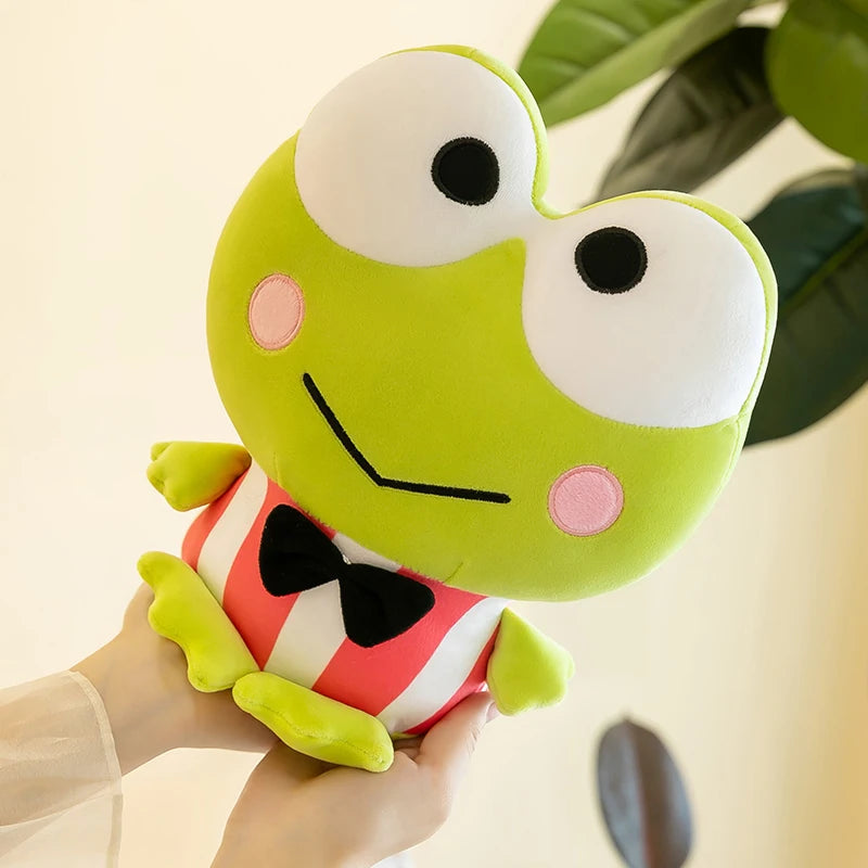 Cute Green Frog Plush in Red Striped Shirt and Bow Tie - Image 5