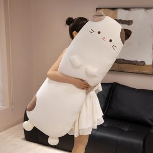 Long Creamy White Spotted Cat Plush Body Pillow