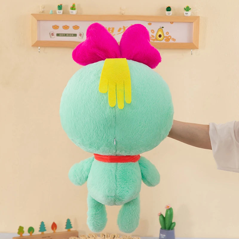 Stitched Alien Plush Toy with Button Eyes and Bow - Image 5