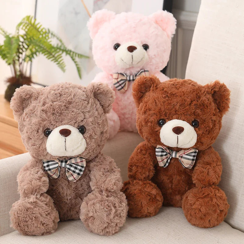Deep Pink Plush Teddy Bear with Plaid Bow Tie - Image 3
