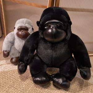 Seated Black Gorilla Plush with Faux Leather Accents