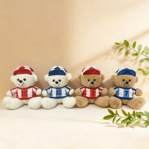 Plush Soccer Teddy Bear with Striped Jersey & Ball Hat