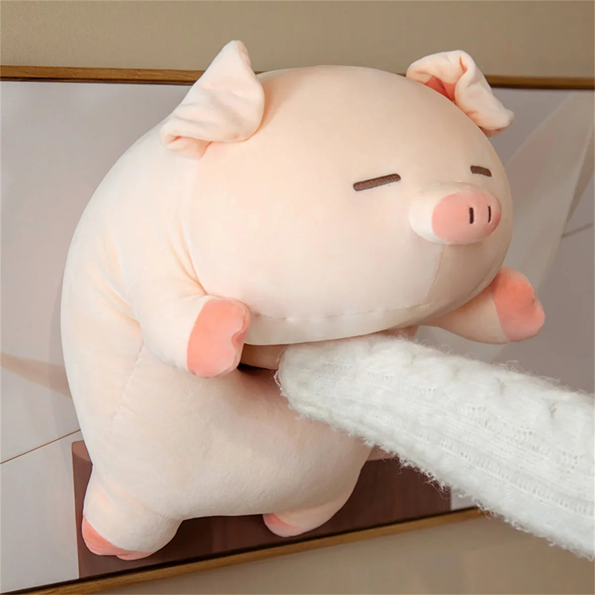Chubby Sleeping Light Pink Pig Plush Toy - Image 3