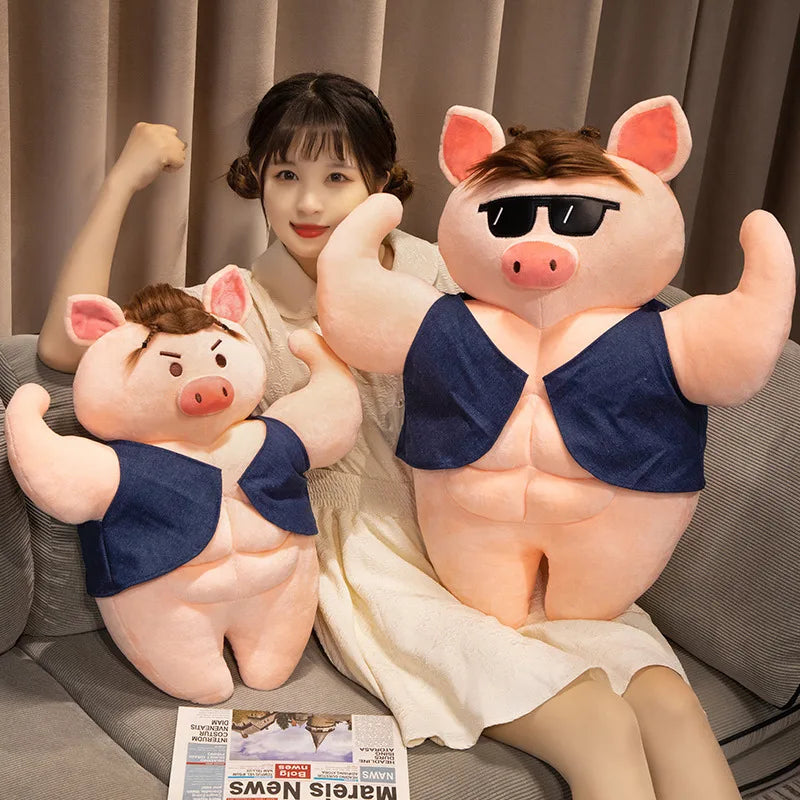 Muscle Pig Plush Toy with Denim Vest - Image 4