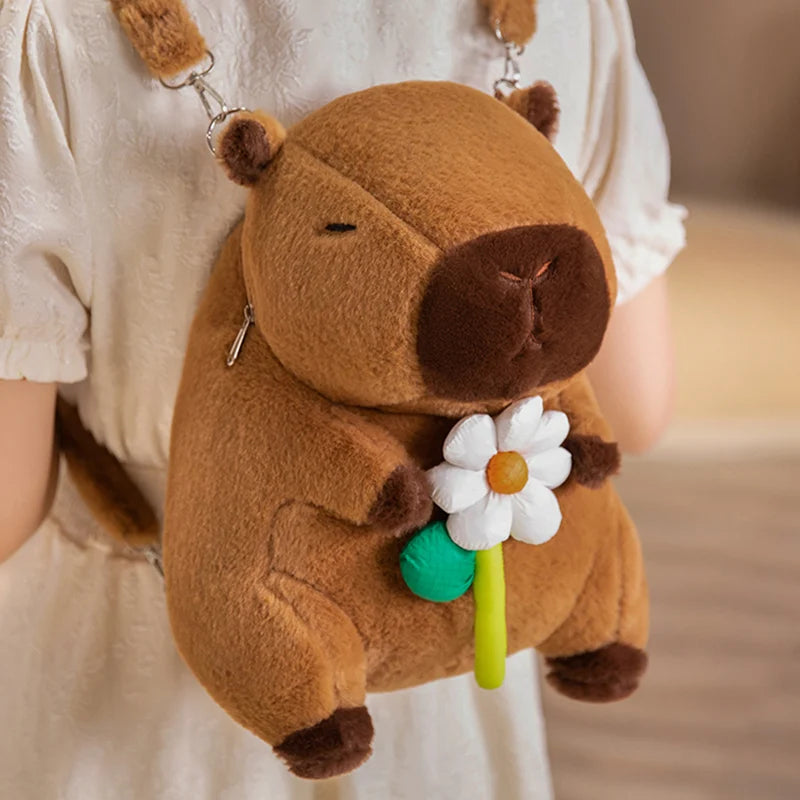 Cute Capybara Plush Crossbody Bag with Pink Bow - Image 12