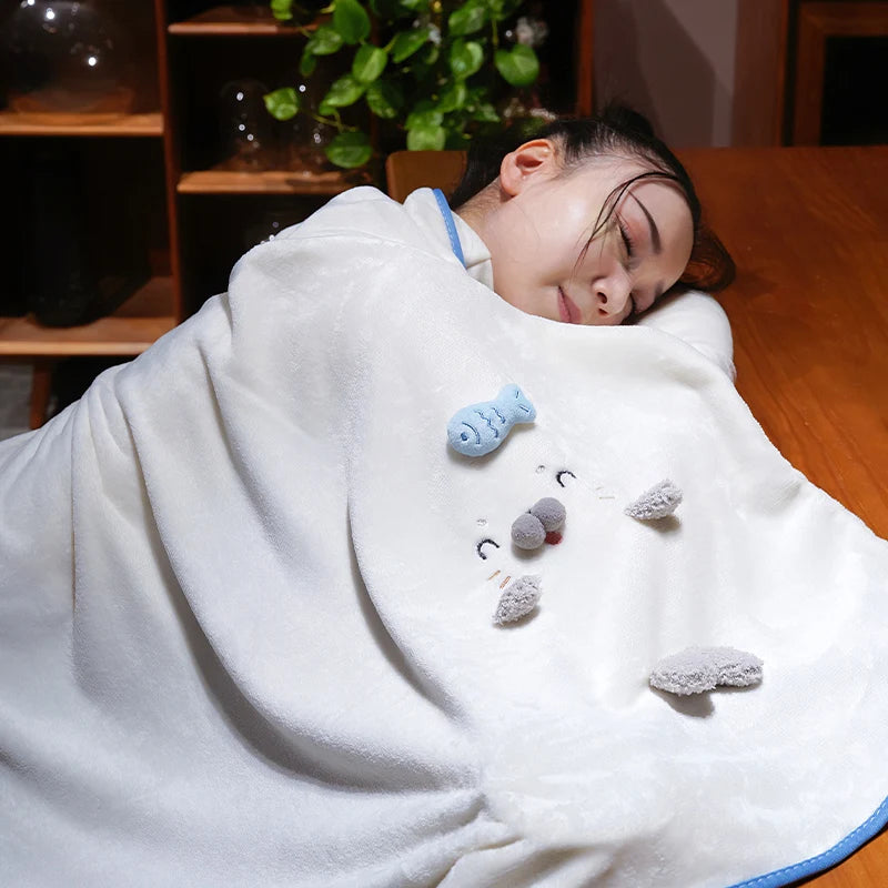 Cute White Rolled Seal Plush Blanket - Image 4