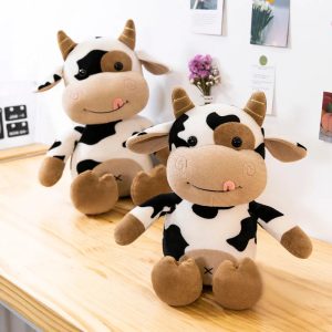 Friendly Spotted Cow Plush with Gold Horns