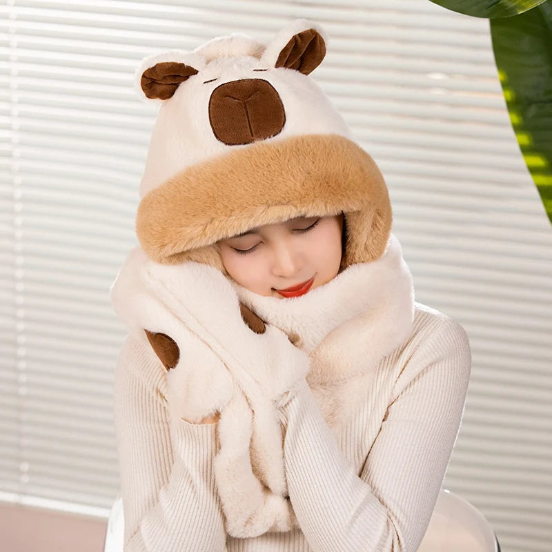 Cute Plush Bear Hooded Scarf with Heart Pockets - Image 6