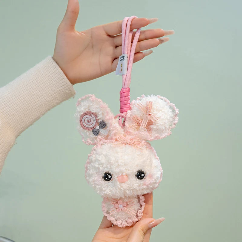 Fluffy Bunny Plush Keychain with Frilly Pastel Ears - Image 5