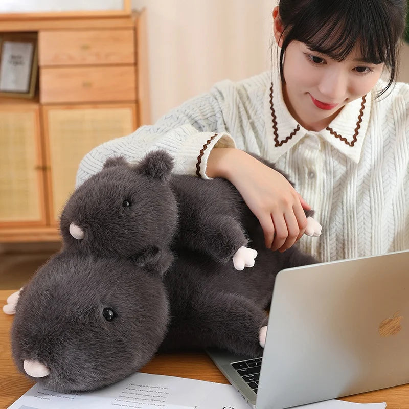 Soft Dark Gray Mole Plush Toy with White Paws - Image 5