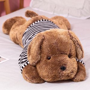 Lying Brown Dog Plush Toy with Striped Shirt
