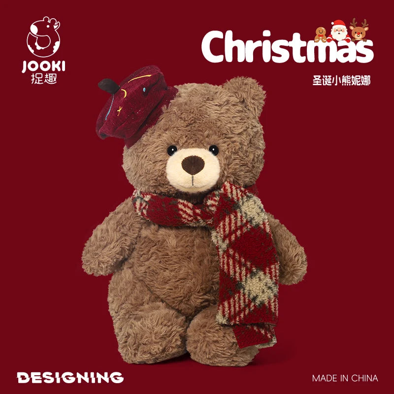 Fluffy Brown Bear with Red Beret and Plaid Scarf - Image 2