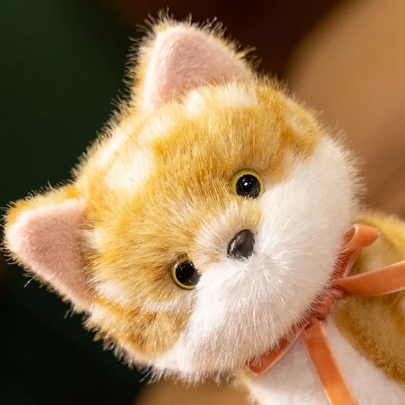 Cute Fluffy Sitting Cat Plush Toy with Bow - Image 4