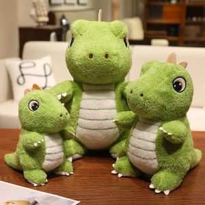 Adorable Green Dino Plush Toy with Striped Belly