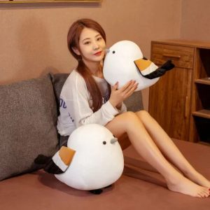 Chubby White Bird Plush Pillow with Orange Wing