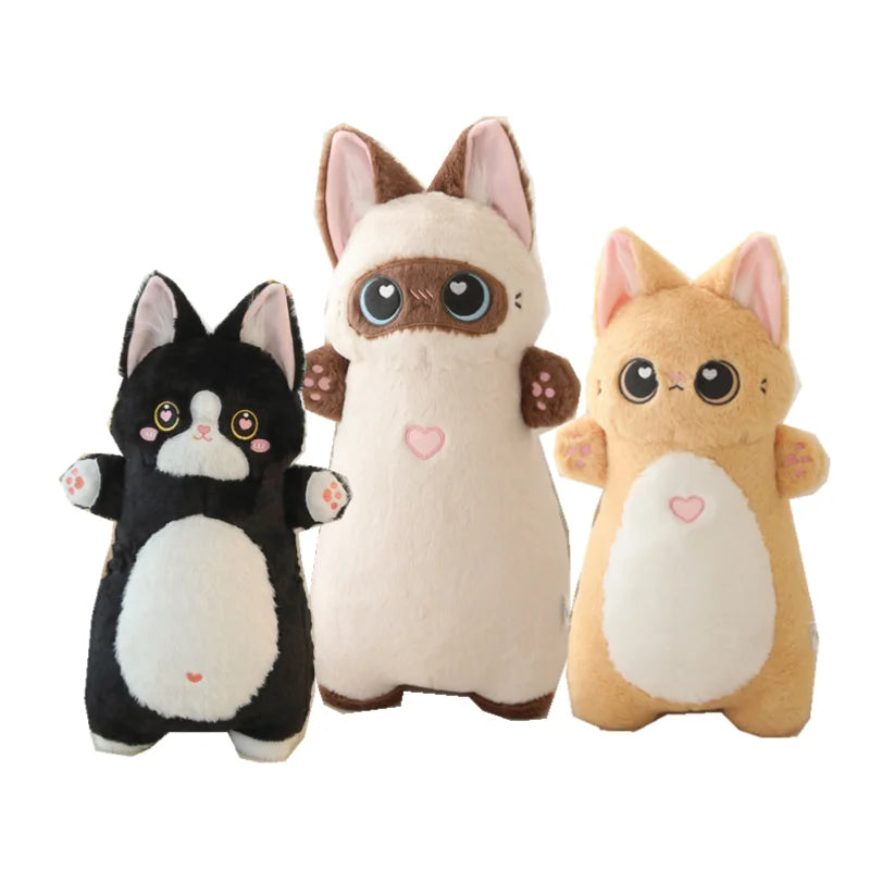 Cream Kawaii Plush Cat with Big Blue Eyes - Image 2