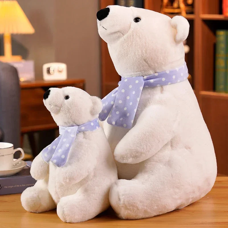 Soft White Plush Polar Bear with Polka Dot Scarf - Image 3