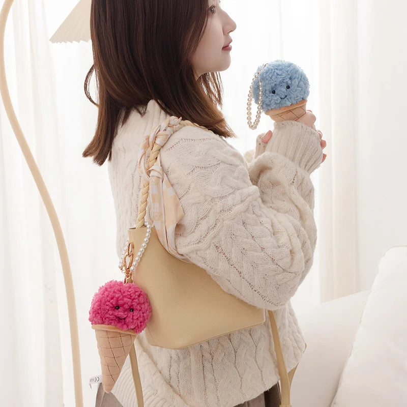 Cute Colorful Plush Ice Cream Keychain with Smile - Image 3