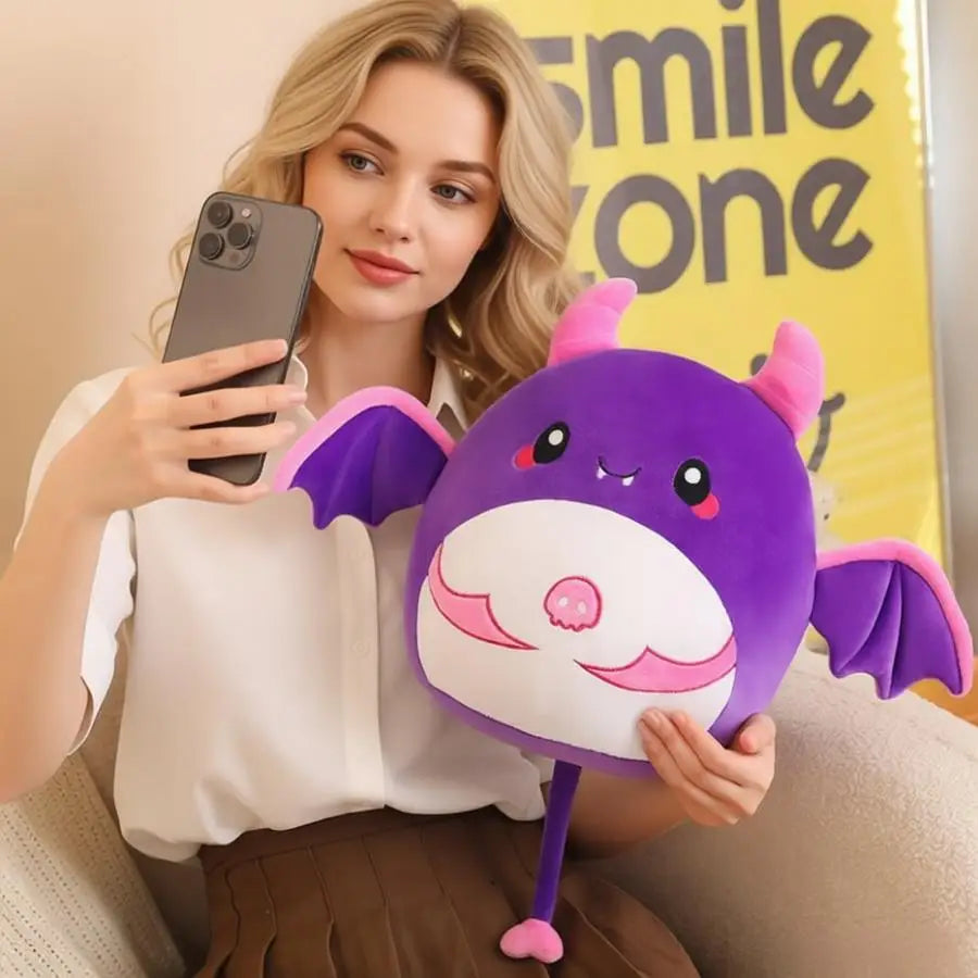 Squishy Purple Bat Plush Toy with Pink Wings - Image 2