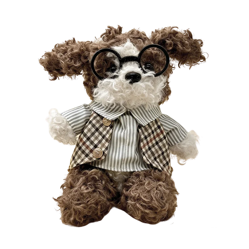 Curly Plush Dog with Round Glasses and Outfit - Image 7