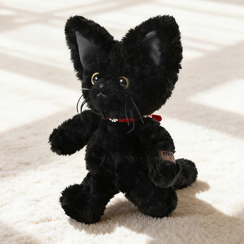 Fluffy Black Cat Plush Toy with Red Collar - Image 5