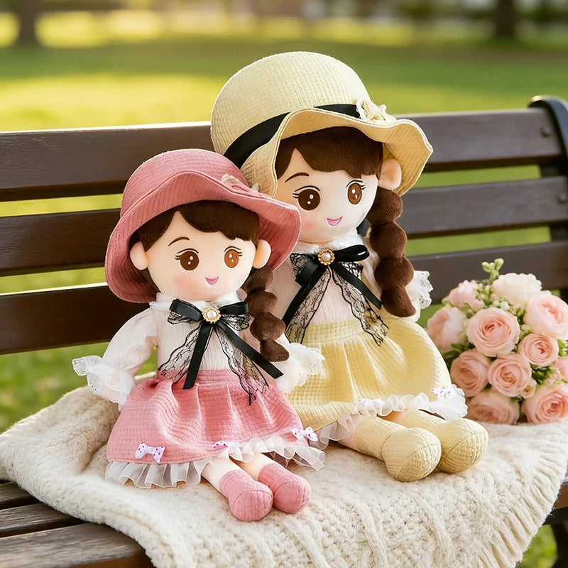 Sweet Plush Girl Doll with Braids and Hat - Image 2