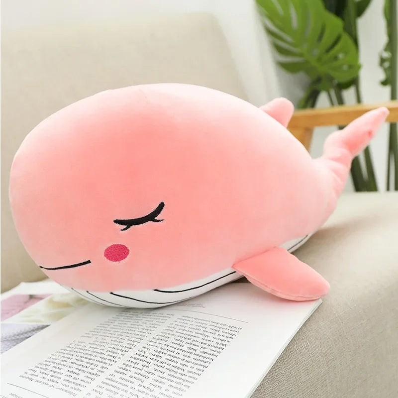 Cute Light Blue Plush Whale with Pink Cheeks - Image 7