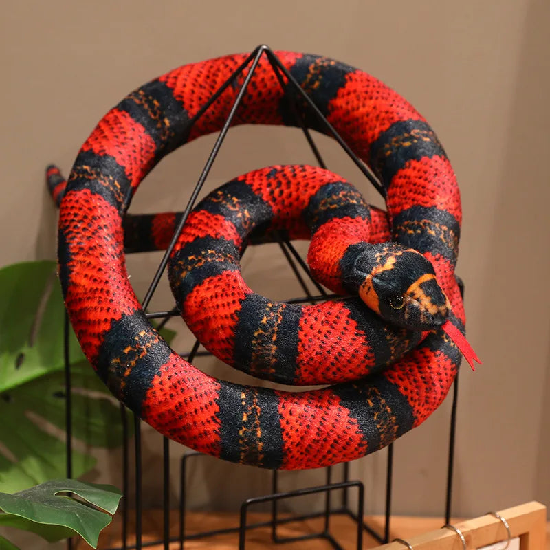 Realistic Red and Black Striped Plush Snake - Image 4