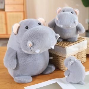 Chubby Gray Plush Hippo Toy with Tusks